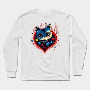 cute cat in heart artwork for cat lover gift idea pet owner Long Sleeve T-Shirt